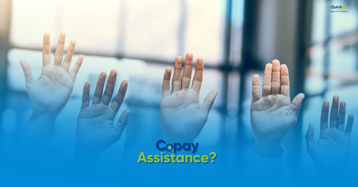 Raised open hands, for a QuickRX Specialty Pharmacy guide explaining what copay assistance is