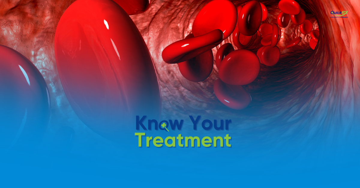 Red blood cells flowing through blood vessel representing Imatinib Mesylate treatment for leukemia