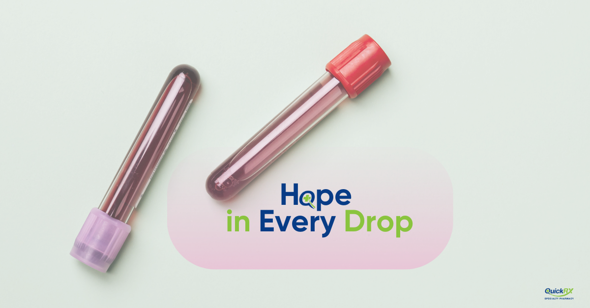 Laboratory technician holding a blood sample vial, symbolizing progress in hemophilia treatment and care.