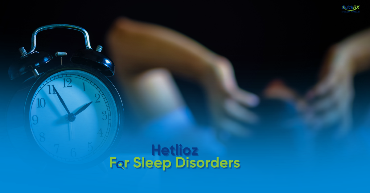Alarm clock beside a person asleep in bed at night, for a QuickRX Specialty Pharmacy guide to Hetlioz for sleep disorders