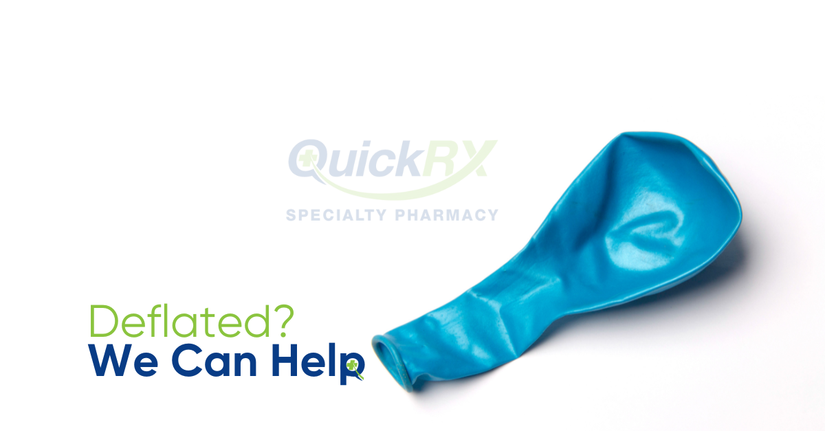 Deflated red balloon representing erectile dysfunction with text overlay 'Deflated? We Can Help