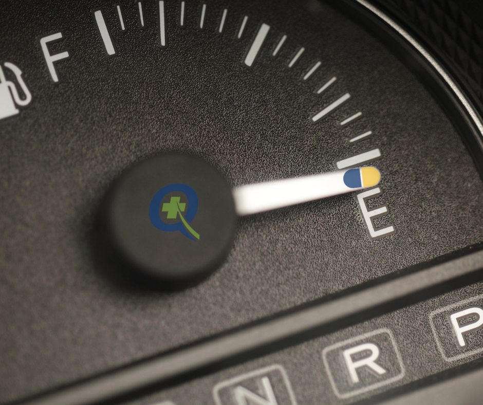 Car fuel gauge showing empty tank representing low energy and ED symptoms