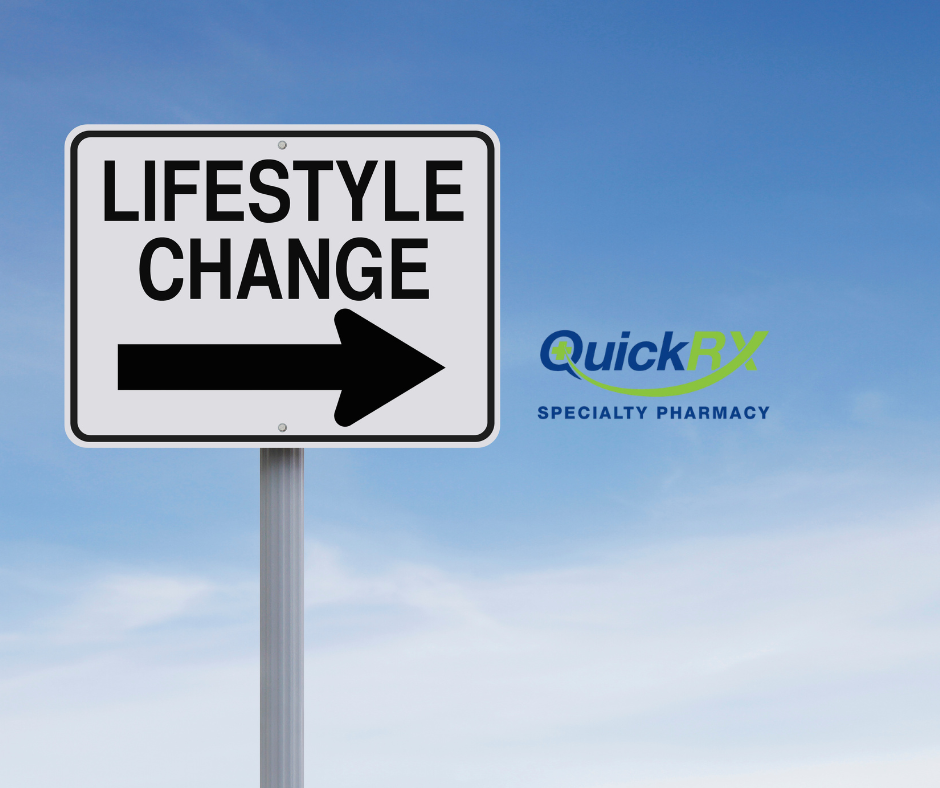 Lifestyle change signpost with QuickRx pharmacy branding representing comprehensive PAH 