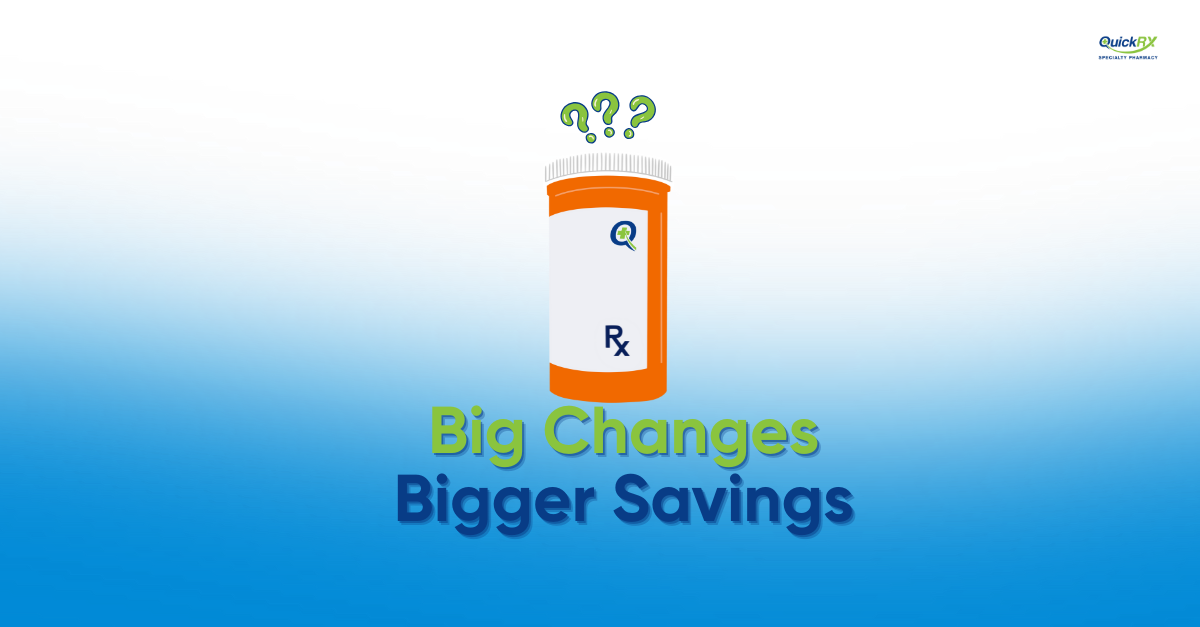 Prescription bottle with question marks representing 2025 Medicare Part D changes and plan selection decisions