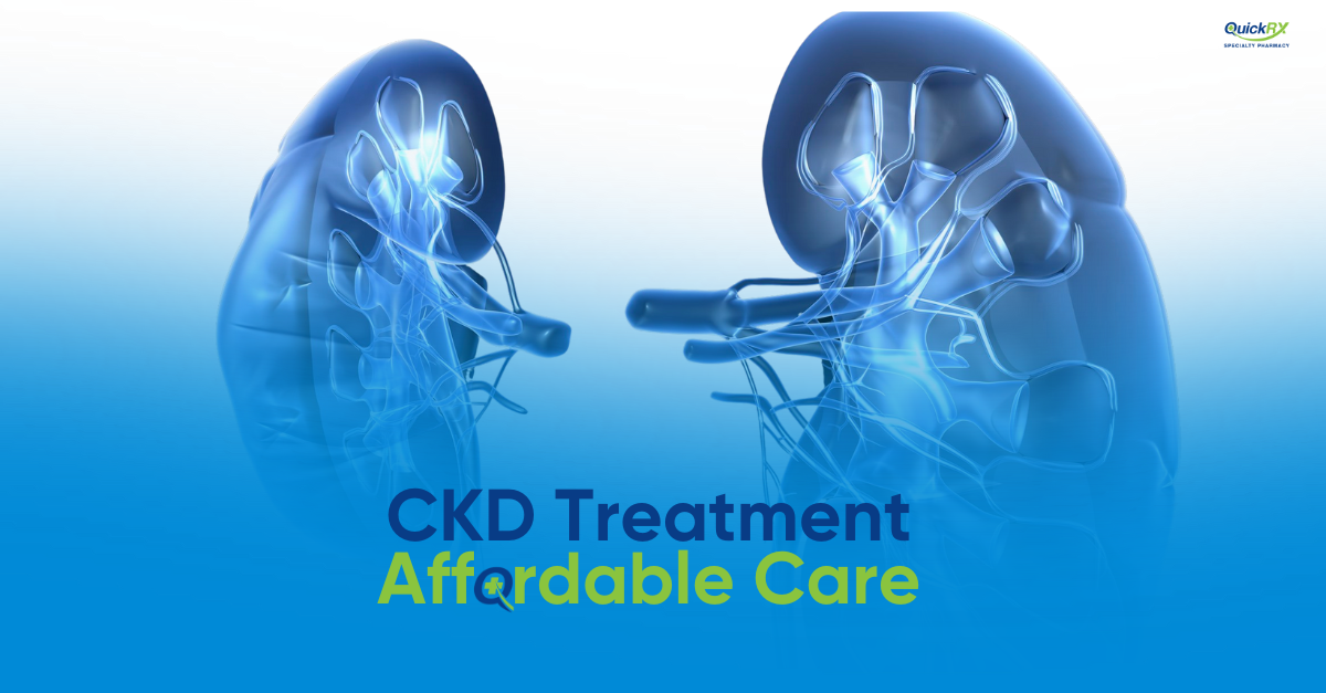 3D medical illustration of human kidneys with chronic kidney disease CKD highlighting renal system and treatment options