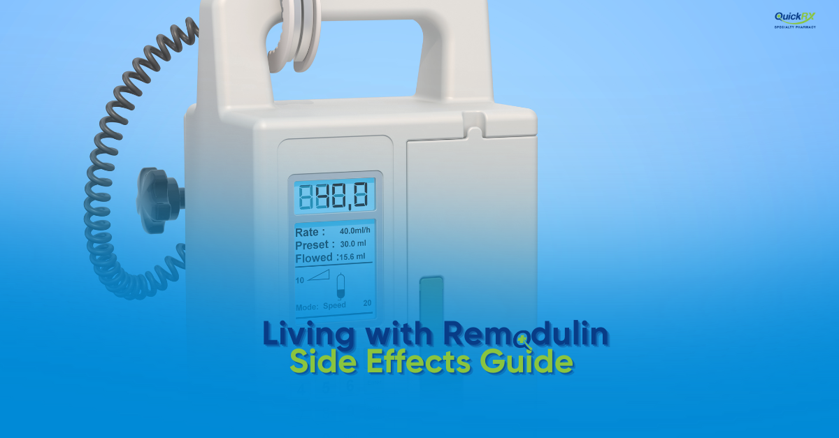 Portable infusion pump for Remodulin treprostinil therapy showing digital display and catheter for continuous PAH treatment