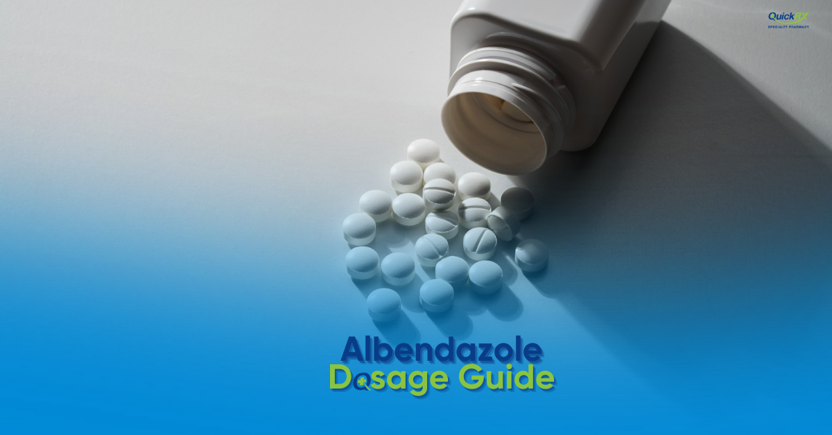 Albendazole tablets spilling from bottle - dosage guide for parasitic infections