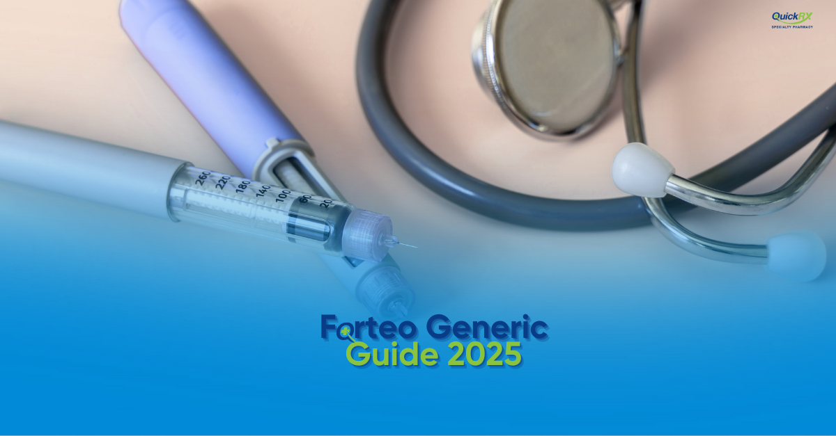 Generic Forteo teriparatide injection pen for osteoporosis treatment with QuickRx copay assistance information