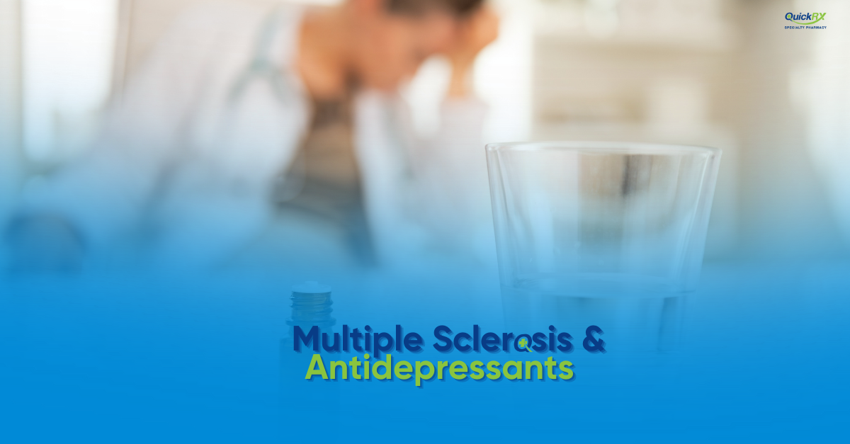 MS antidepressant interactions - person with multiple sclerosis reviewing medication safety