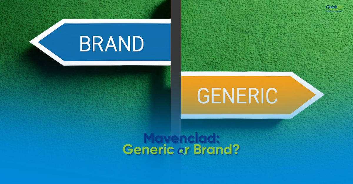 Mavenclad vs generic cladribine comparison showing brand and generic arrow signs pointing opposite directions