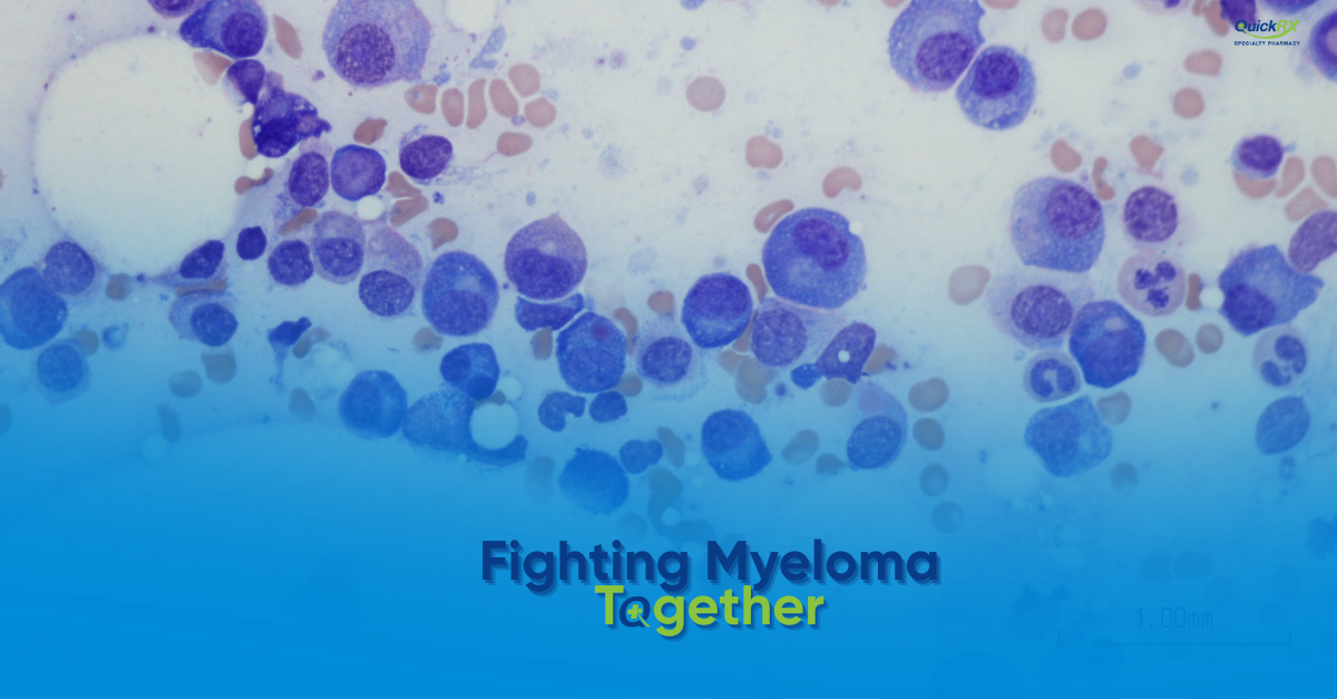 Microscopic view of blood cells and plasma cells related to multiple myeloma - Pomalyst vs generic pomalidomide comparison guide by QuickRx Specialty Pharmacy