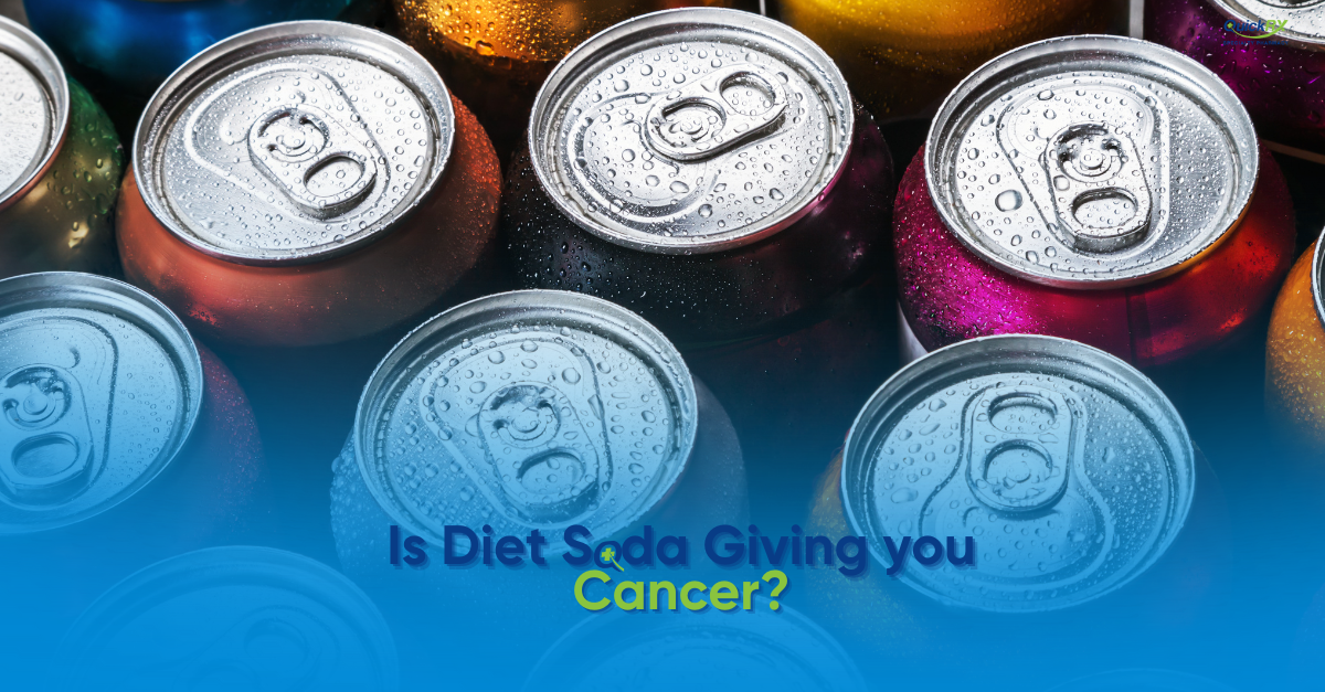 Colorful soda cans with condensation and text overlay asking Is Diet Soda Giving You Cancer