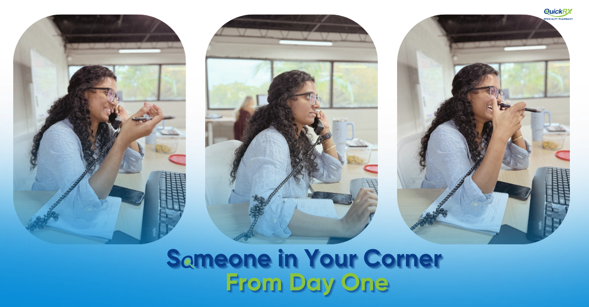 Leah Thomas, QuickRx Specialty Pharmacy patient navigator, helping a patient access copay assistance over the phone