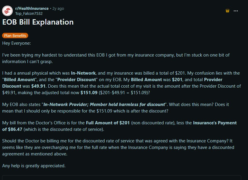 EOB bill explanation